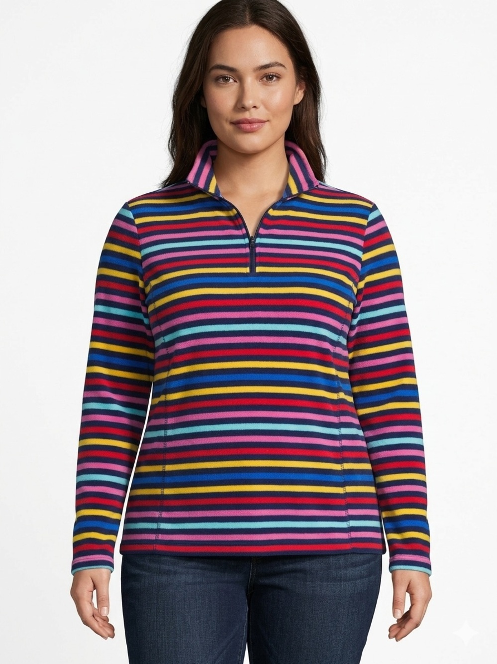 Lands' End Bright Multi-Color Striped Quarter-Zip Fleece Pullover
